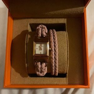 Tory Burch Gemini link square leather strap watch